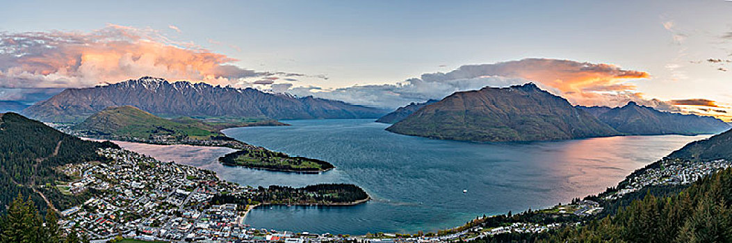 风景,瓦卡蒂普湖,皇后镇,日落,景色,自然保护区,山脉,壮观,奥塔哥,南部地区,新西兰,大洋洲