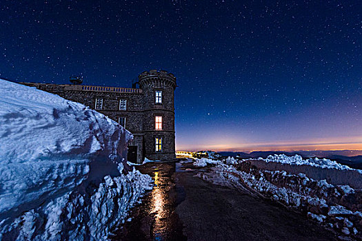 城堡,雪景,夜晚