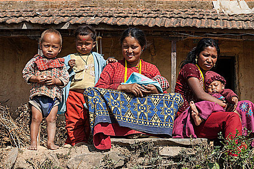 尼泊尔人,女人,孩子,家庭,传统服装,尼泊尔,亚洲