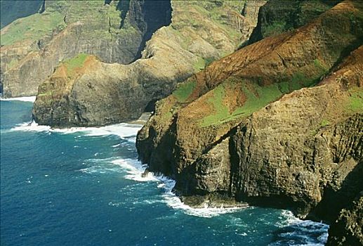 夏威夷,考艾岛,航拍,北岸,悬崖,海岸线