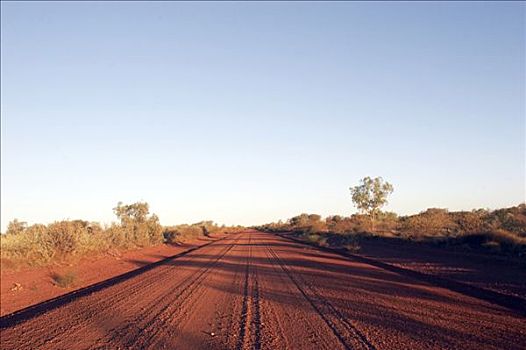 笔直,碎石路,内陆,日落,西澳大利亚