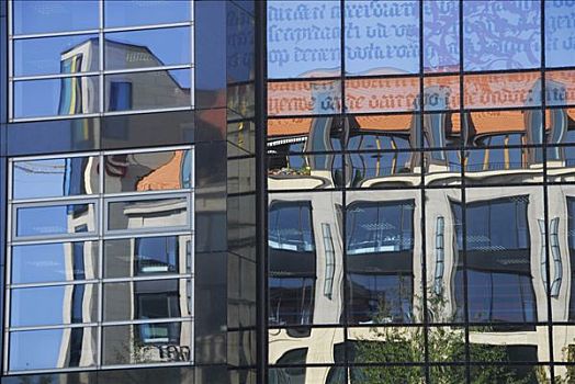 反射,市集,现代,玻璃外墙,莱比锡,萨克森,德国