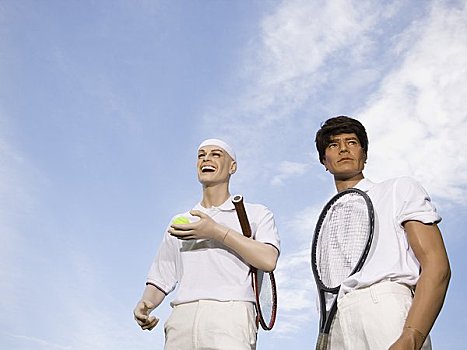 仰视,两个,假人,网球手