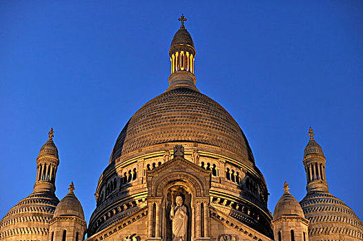 夜景,圆顶,大教堂,神圣,心形,巴黎,蒙马特尔,法国,欧洲