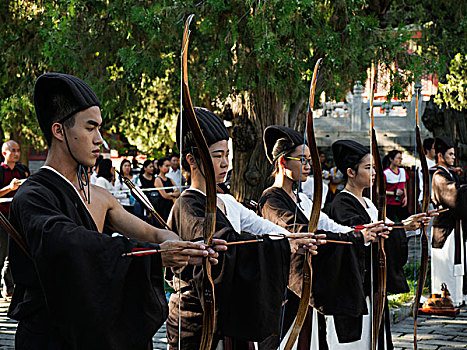 弓箭手,仪式,活动,寺庙,孔子,苗族,北京,中国,亚洲