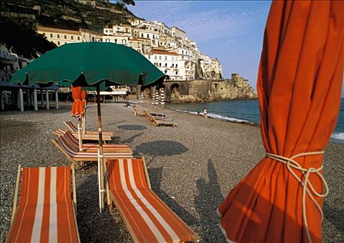意大利,阿马尔菲,伞,海滩,喜爱