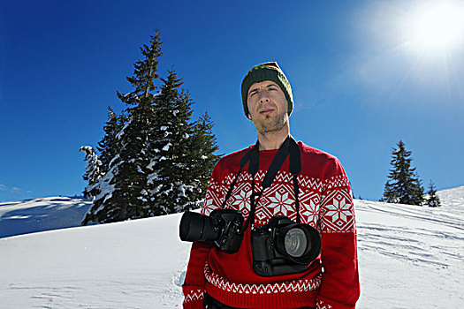摄影师,头像,漂亮,冬天,白天,初雪