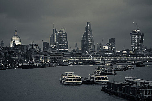 英格兰,伦敦,城市,天际线,桥,黃昏