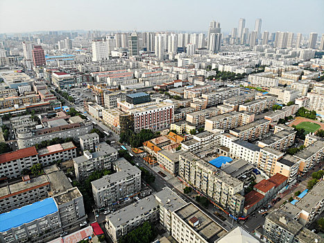 航拍辽宁省沈阳市沈河区大南街朝阳街南顺城路附近街景与城市风光