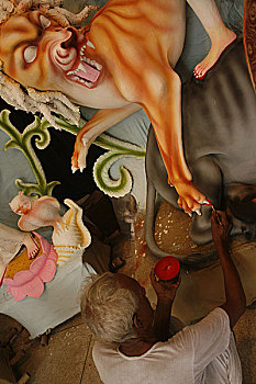 艺术家,粘土,神像,印度教,女神,最大,老,达卡,孟加拉,十月,2007年