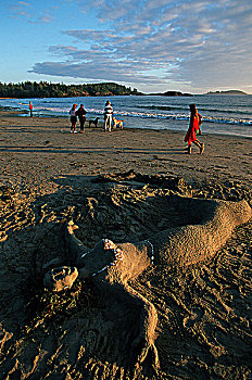 沙子,美人鱼,海滩,温哥华岛,不列颠哥伦比亚省,加拿大