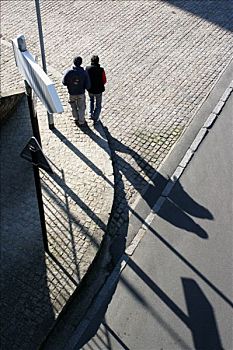南特,法国,码头,俯视图,人行道,影子