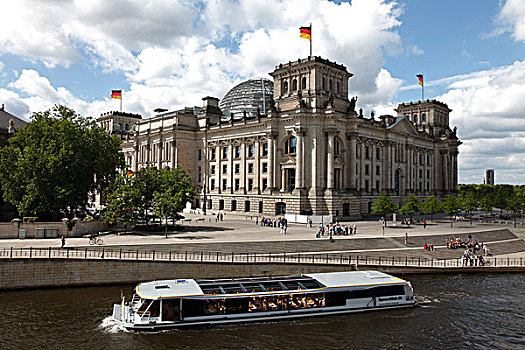 德国,柏林,德国国会大厦,建筑,施普雷河,游船,河,游轮