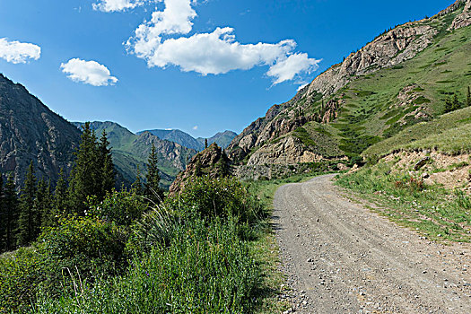 碎石路,山,峡谷,区域,吉尔吉斯斯坦,亚洲