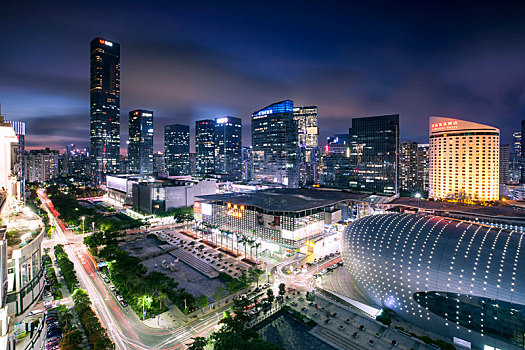 中国广东深圳南山商业文化中心区都市夜景