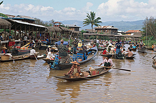 人群,划艇,湖,茵莱湖,乡村,缅甸