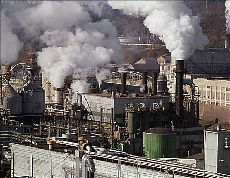 烟,排放,烟囱,造纸厂,俄勒冈,城市,美国