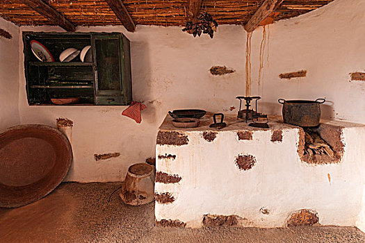 厨房,壁炉,露天博物馆,博物馆,乡村,富埃特文图拉岛,加纳利群岛,西班牙,欧洲
