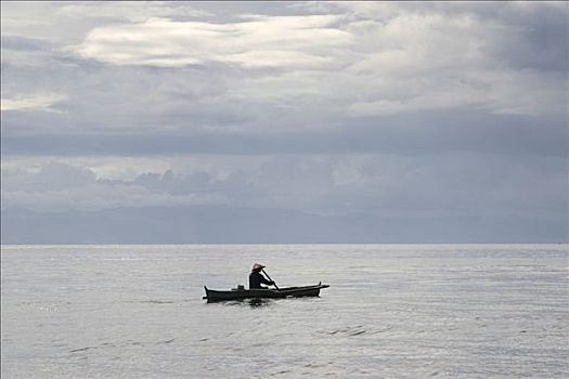 捕鱼者,划桨船,海洋,菲律宾