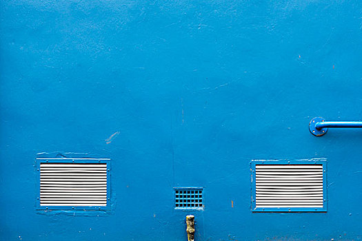 蓝色,墙,建筑,通风,进入,把手