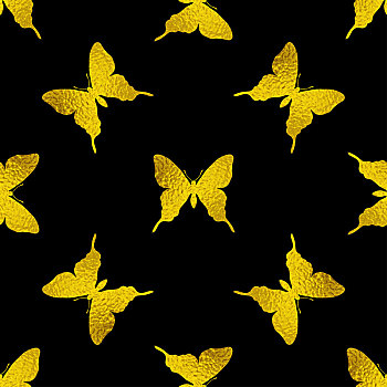 装饰,矢量,无缝,图案,金色,蝴蝶,黑色背景