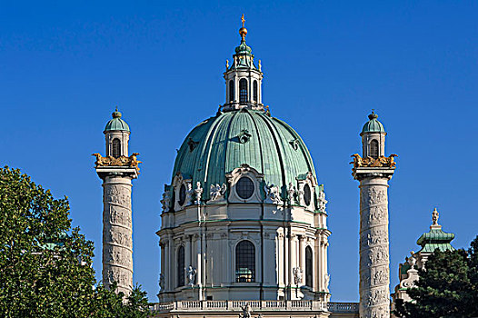 圆顶,巴洛克,卡尔教堂,教堂,柱子,展示,螺旋,生活,维也纳,奥地利,欧洲