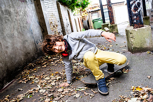 男孩,落下,滑板,街上