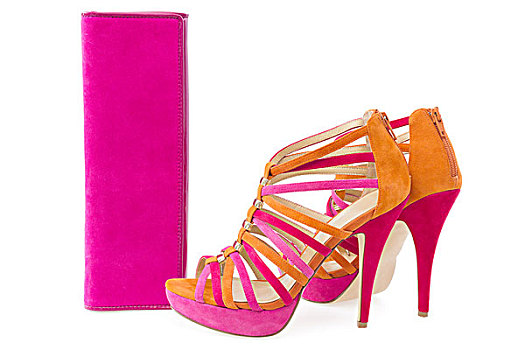 粉色,橙色,鞋,相配,包