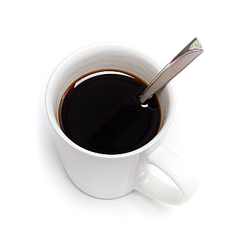 黑咖啡,白色,杯子,勺子,白色背景,背景