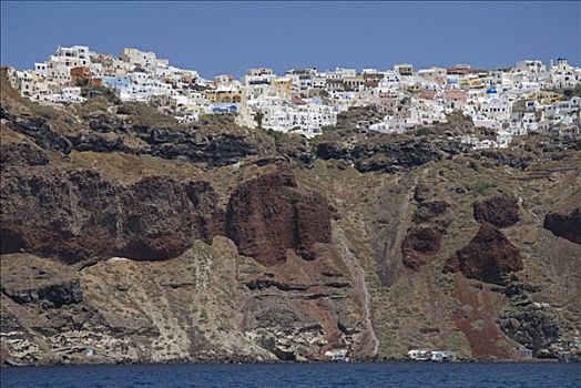希腊,锡拉岛,城镇,悬崖,湾
