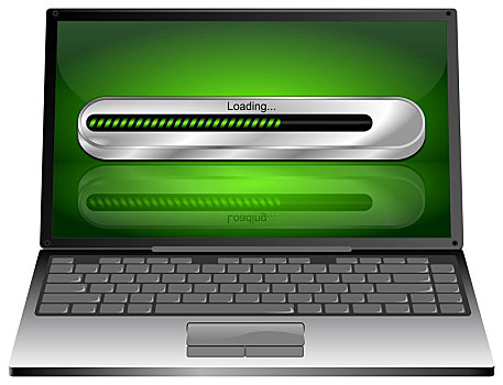 笔记本电脑,绿色,装载,插画