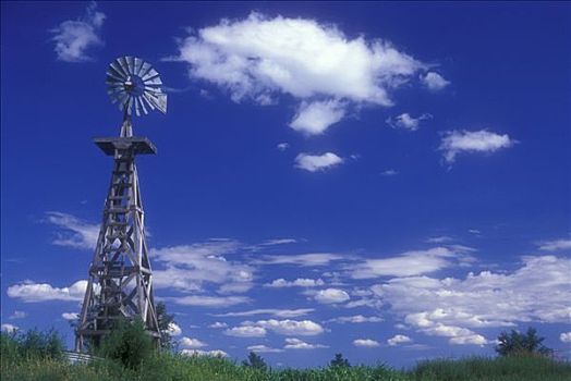 仰视,工业风车,锡拉库扎,堪萨斯,美国