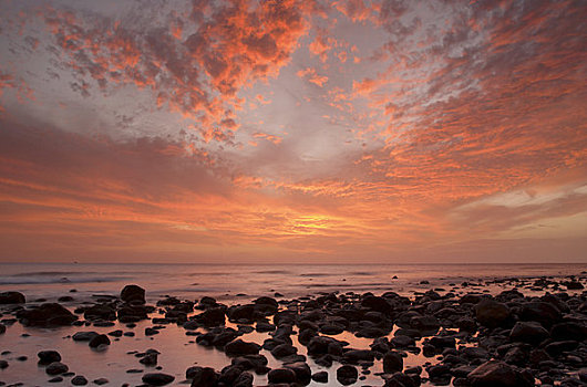 日落,上方,海滩,大卡纳利岛,加纳利群岛,西班牙