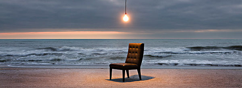 电灯泡,光亮,上方,椅子,海滩,日落