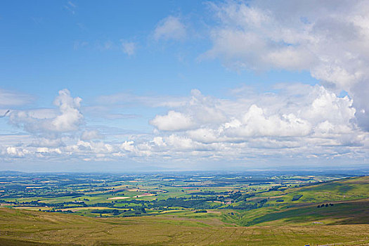 俯拍,乡村风光,蓝色,阴天,坎布里亚,英国