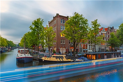 夜晚,城市风光,阿姆斯特丹,运河,发光