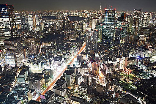 城市,风景,摩天大楼,城市灯光,夜晚,东京,日本
