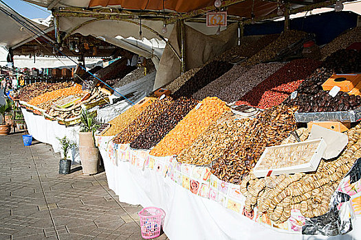 市场货摊,马拉喀什,摩洛哥
