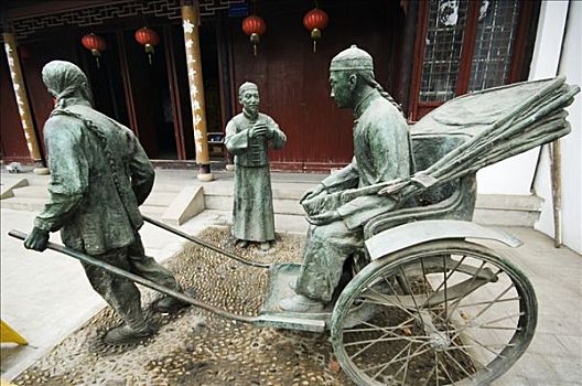 中国,江苏,苏州,城市,博物馆,京剧,剧院,铜像,人力车,户外