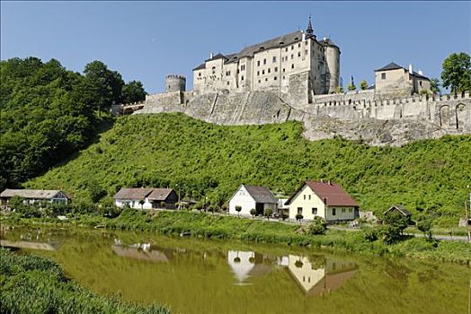 城堡,河,捷克