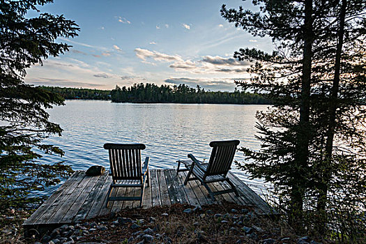 椅子,平台,湖,木头,安大略省,加拿大