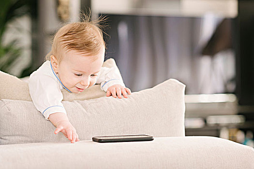 婴儿,看,兴趣,手机