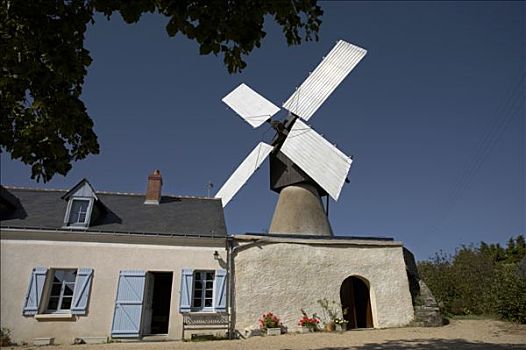 法国,卢瓦尔河地区,曼恩-卢瓦尔省,风车