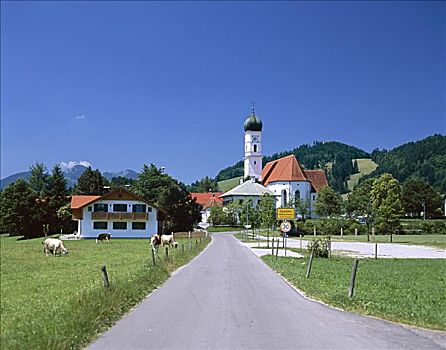 道路,教堂,巴伐利亚,德国