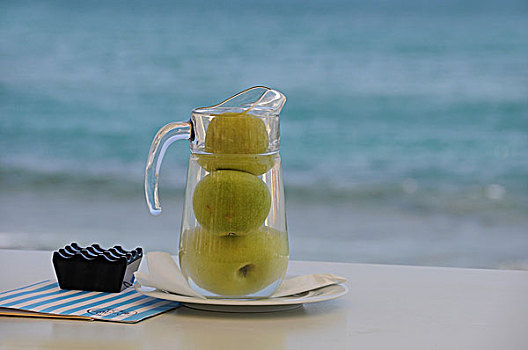 苹果,玻璃瓶,海洋,背影,克里特岛,希腊,欧洲