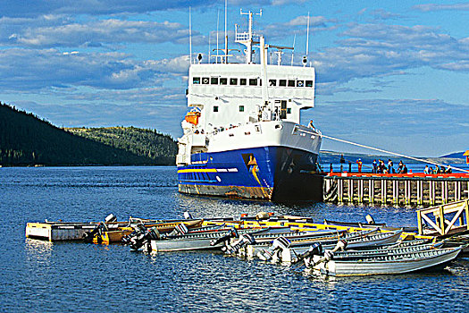 沿岸,船,停靠,前景,拉布拉多犬,纽芬兰,加拿大