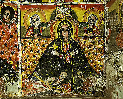 壁画,圣母玛利亚,皇后,石头,教堂,埃塞俄比亚,非洲
