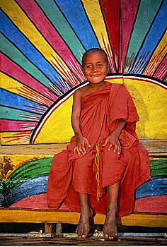 肖像,僧侣,塔,曼德勒,缅甸