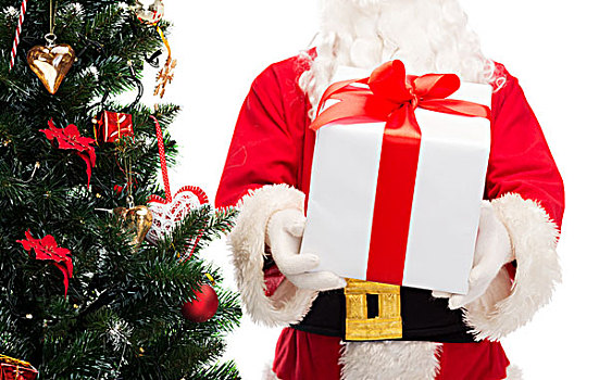 圣诞节,休假,人,概念,特写,圣诞老人,礼盒,树