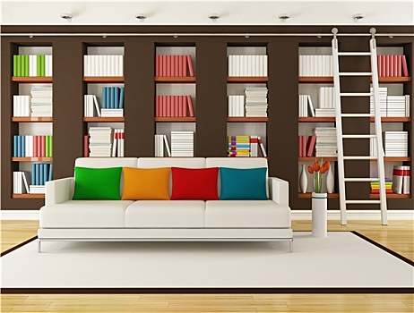 褐色,客厅,书架